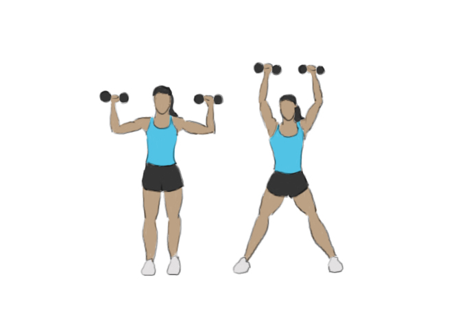 Dumbbell jumping jacks press