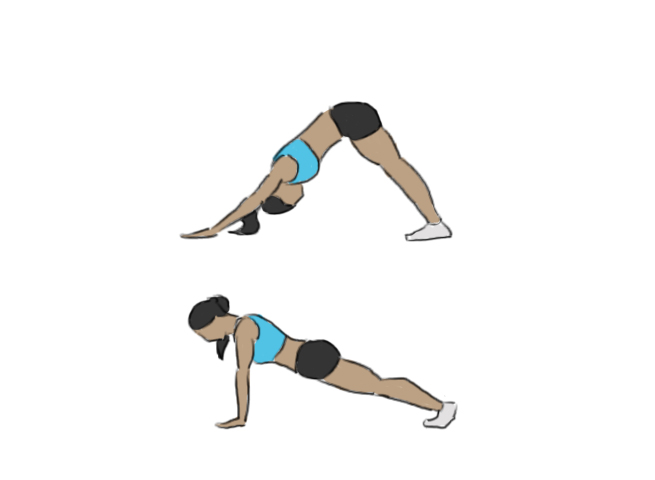 Plank to downward facing dog - GoFitnessPlan