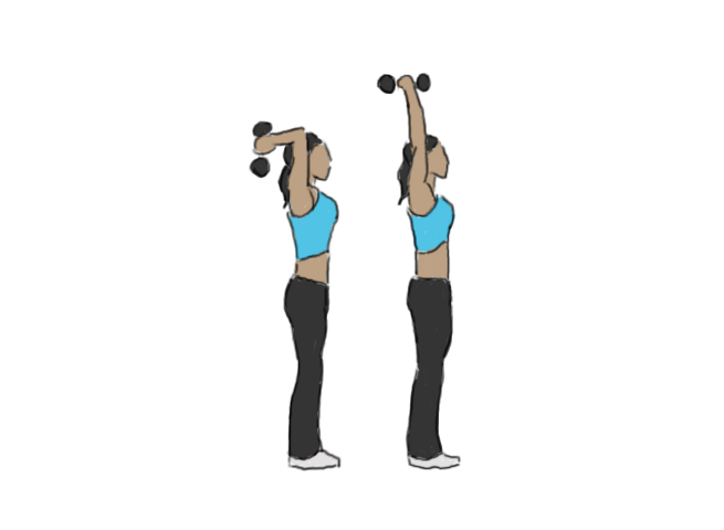 Standing overhead dumbbell triceps extensions