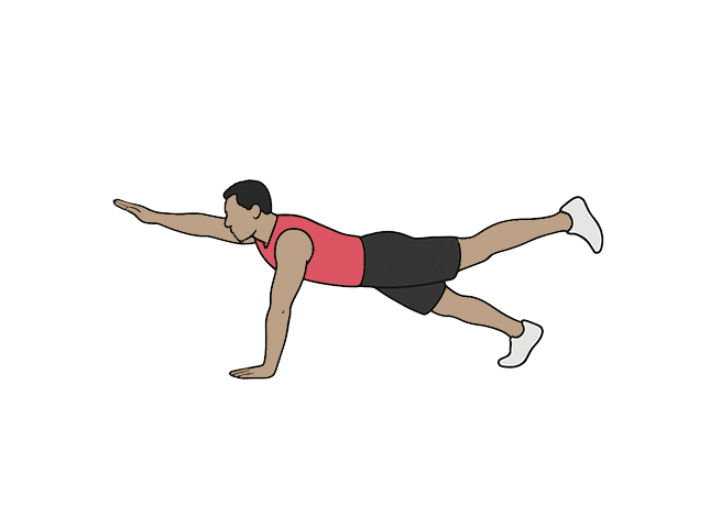 High plank alternate arm and leg raises