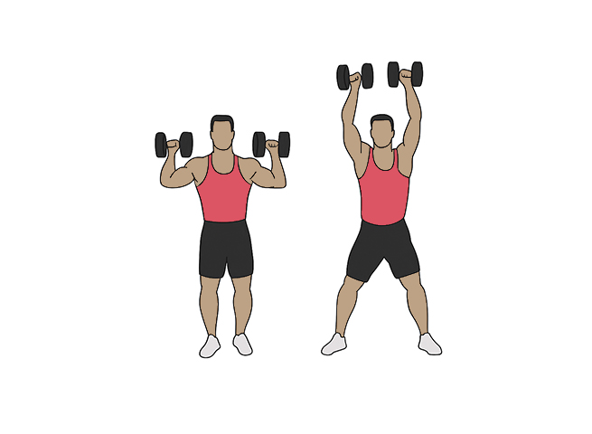 Dumbbell jumping jacks press