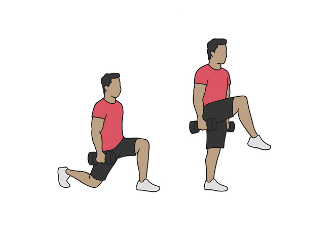 Dumbbell lunges and high knees