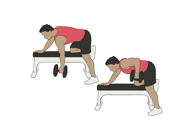 One arm dumbbell bench rows