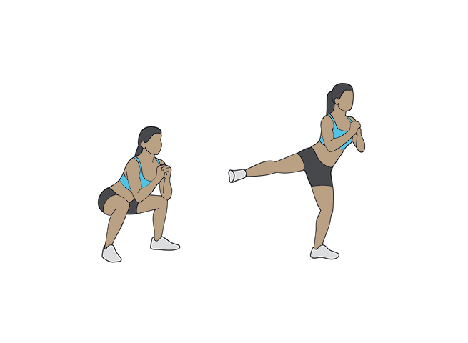 Squat to side kick